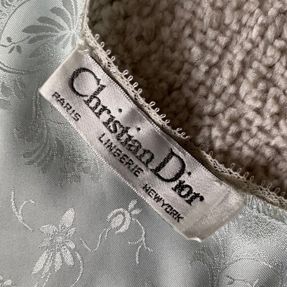 Vintage Christian Dior Lingerie Satin Lace Chemise Blue Jacquard Floral - Picture 4 of 6